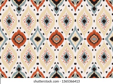 Ikat geometric folklore ornament with diamonds. Tribal ethnic vector texture. Seamless striped pattern in Aztec style. Folk  embroidery. Indian, Scandinavian, Gypsy, Mexican, African rug. 