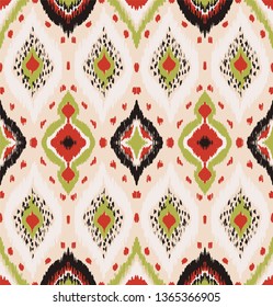 Ikat geometric folklore ornament with diamonds. Tribal ethnic vector texture. Seamless striped pattern in Aztec style. Folk  embroidery. Indian, Scandinavian, Gypsy, Mexican, African rug. 