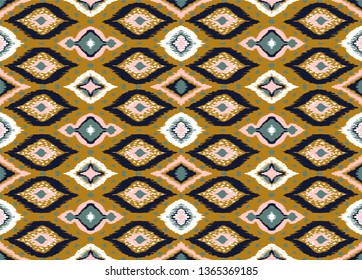 Ikat geometric folklore ornament with diamonds. Tribal ethnic vector texture. Seamless striped pattern in Aztec style. Folk  embroidery. Indian, Scandinavian, Gypsy, Mexican, African rug. 