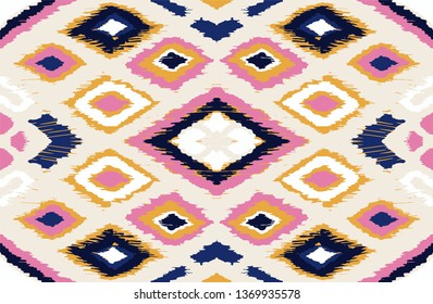 Ikat geometric folklore ornament with diamonds. Tribal ethnic vector texture. Seamless striped pattern in Aztec style. Folk  embroidery. Indian, Scandinavian, Gypsy, Mexican, African rug. 