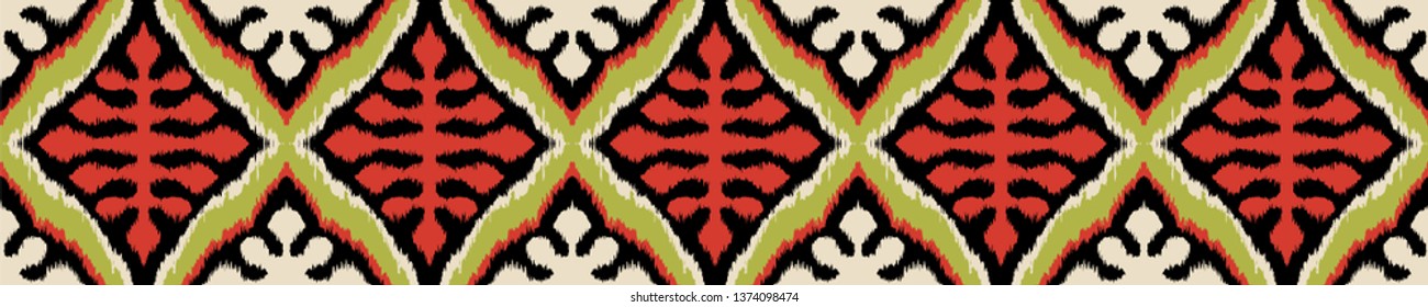 Ikat geometric folklore ornament with diamonds. Tribal ethnic vector texture. Seamless striped pattern in Aztec style. Folk  embroidery. Indian, Scandinavian, Gypsy, Mexican, African rug. 