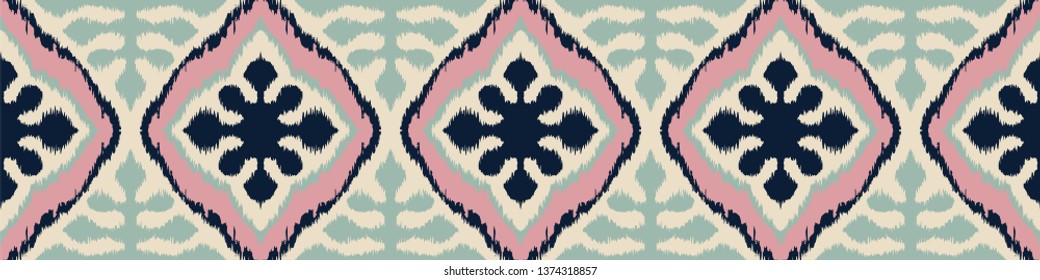 Ikat geometric folklore ornament with diamonds. Tribal ethnic vector texture. Seamless striped pattern in Aztec style. Folk  embroidery. Indian, Scandinavian, Gypsy, Mexican, African rug. 