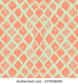 Ikat geometric folklore ornament with diamonds. Tribal ethnic vector texture. Seamless striped pattern in Aztec style. Folk  embroidery. Indian, Scandinavian, Gypsy, Mexican, African rug. 