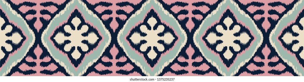 Ikat geometric folklore ornament with diamonds. Tribal ethnic vector texture. Seamless striped pattern in Aztec style. Folk  embroidery. Indian, Scandinavian, Gypsy, Mexican, African rug. 