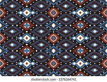 Ikat geometric folklore ornament with diamonds. Tribal ethnic vector texture. Seamless striped pattern in Aztec style. Folk  embroidery. Indian, Scandinavian, Gypsy, Mexican, African rug. 
