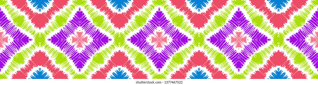 Ikat geometric folklore ornament with diamonds. Tribal ethnic vector texture. Seamless striped pattern in Aztec style. Folk  embroidery. Indian, Scandinavian, Gypsy, Mexican, African rug. 
