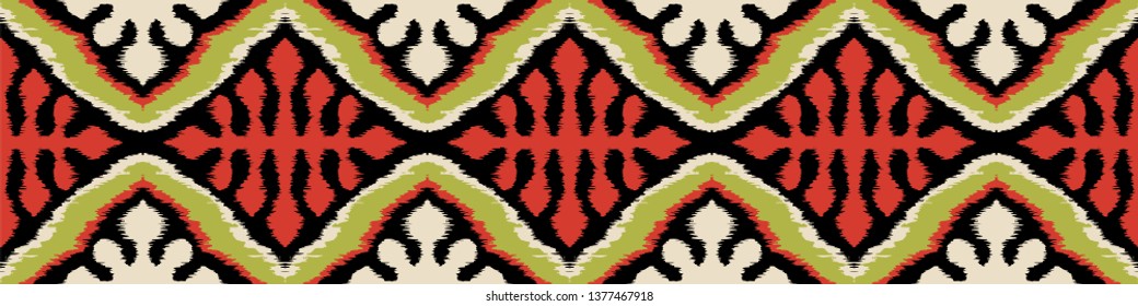 Ikat geometric folklore ornament with diamonds. Tribal ethnic vector texture. Seamless striped pattern in Aztec style. Folk  embroidery. Indian, Scandinavian, Gypsy, Mexican, African rug. 