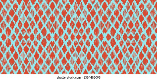 Ikat geometric folklore ornament with diamonds. Tribal ethnic vector texture. Seamless striped pattern in Aztec style. Folk  embroidery. Indian, Scandinavian, Gypsy, Mexican, African rug. 