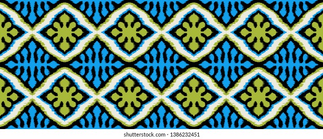 Ikat geometric folklore ornament with diamonds. Tribal ethnic vector texture. Seamless striped pattern in Aztec style. Folk  embroidery. Indian, Scandinavian, Gypsy, Mexican, African rug. 