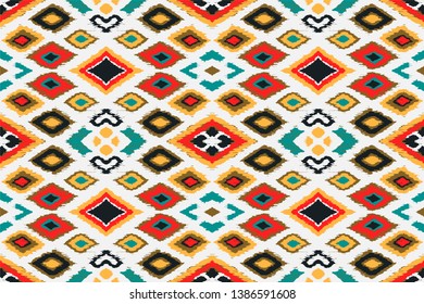 Ikat geometric folklore ornament with diamonds. Tribal ethnic vector texture. Seamless striped pattern in Aztec style. Folk  embroidery. Indian, Scandinavian, Gypsy, Mexican, African rug. 