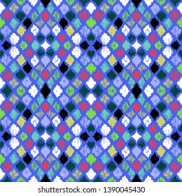 Ikat geometric folklore ornament with diamonds. Tribal ethnic vector texture. Seamless striped pattern in Aztec style. Folk embroidery. Indian, Scandinavian, Gypsy, Mexican, African rug. 