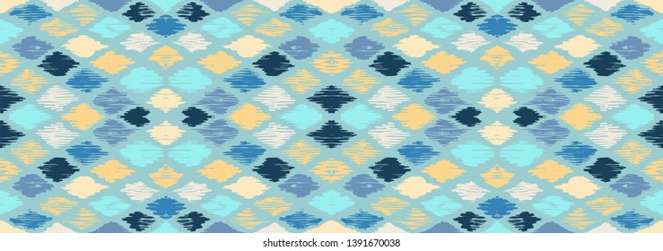 Ikat geometric folklore ornament with diamonds. Tribal ethnic vector texture. Seamless striped pattern in Aztec style. Folk embroidery. Indian, Scandinavian, Gypsy, Mexican, African rug.