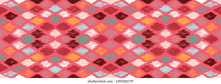 Ikat geometric folklore ornament with diamonds. Tribal ethnic vector texture. Seamless striped pattern in Aztec style. Folk embroidery. Indian, Scandinavian, Gypsy, Mexican, African rug.