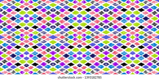 Ikat geometric folklore ornament with diamonds. Tribal ethnic vector texture. Seamless striped pattern in Aztec style. Folk embroidery. Indian, Scandinavian, Gypsy, Mexican, African rug.