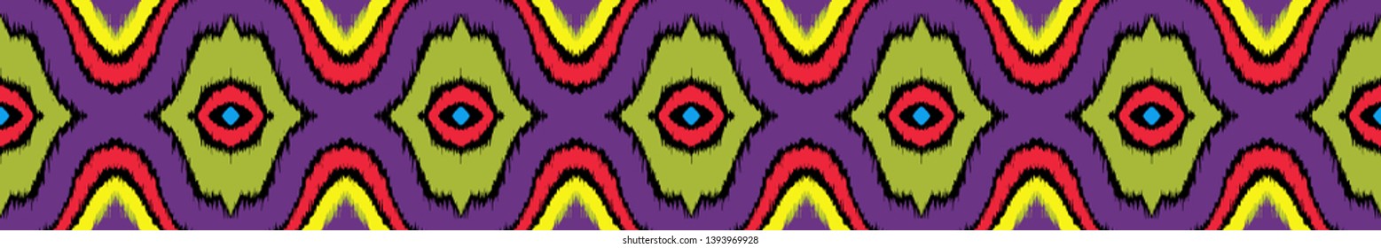 Ikat geometric folklore ornament with diamonds. Tribal ethnic vector texture. Seamless striped pattern in Aztec style. Folk embroidery. Indian, Scandinavian, Gypsy, Mexican, African rug.