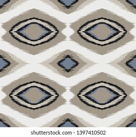 Ikat geometric folklore ornament with diamonds. Tribal ethnic vector texture. Seamless striped pattern in Aztec style. Folk embroidery. Indian, Scandinavian, Gypsy, Mexican, African rug. 