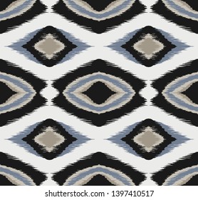 Ikat geometric folklore ornament with diamonds. Tribal ethnic vector texture. Seamless striped pattern in Aztec style. Folk embroidery. Indian, Scandinavian, Gypsy, Mexican, African rug. 