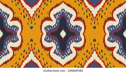 Ikat geometric folklore ornament with diamonds. Damask rug. Tribal ethnic vector texture. Persian geo print. Seamless pattern in Aztec style. Folk embroidery. Gypsy, Mexican, African print. 