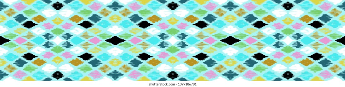 Ikat geometric folklore ornament with diamonds. Tribal ethnic vector texture. Seamless striped pattern in Aztec style. Folk embroidery. Indian, Scandinavian, Gypsy, Mexican, African rug.
