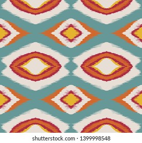 Ikat geometric folklore ornament with diamonds. Tribal ethnic vector texture. Seamless striped pattern in Aztec style. Folk embroidery. Indian, Scandinavian, Gypsy, Mexican, African rug.
