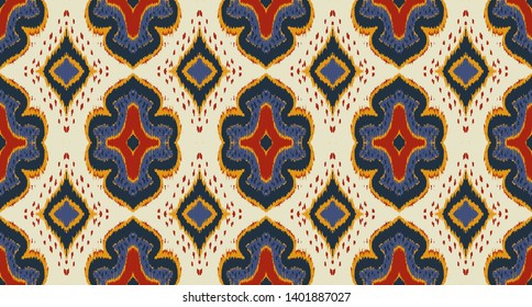 Ikat geometric folklore ornament with diamonds. Damask rug. Tribal ethnic vector texture. Persian geo print. Seamless pattern in Aztec style. Folk embroidery. Gypsy, Mexican, African print.