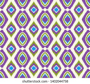 Ikat geometric folklore ornament with diamonds. Tribal ethnic vector texture. Seamless striped pattern in Aztec style. Folk embroidery. Indian, Scandinavian, Gypsy, Mexican, African rug.