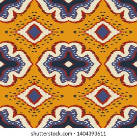 Ikat geometric folklore ornament with diamonds. Damask rug. Tribal ethnic vector texture. Persian geo print. Seamless pattern in Aztec style. Folk embroidery. Gypsy, Mexican, African print. 