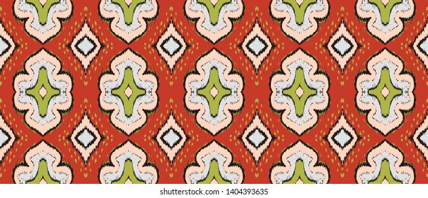 Ikat geometric folklore ornament with diamonds. Damask rug. Tribal ethnic vector texture. Persian geo print. Seamless pattern in Aztec style. Folk embroidery. Gypsy, Mexican, African print. 