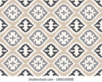 Ikat geometric folklore ornament with diamonds. Damask rug. Tribal ethnic vector texture. Persian geo print. Seamless pattern in Aztec style. Folk embroidery. Gypsy, Mexican, African print.