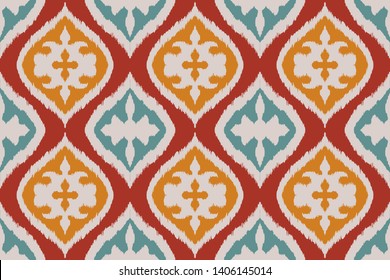 Ikat geometric folklore ornament with diamonds. Damask rug. Tribal ethnic vector texture. Persian geo print. Seamless pattern in Aztec style. Folk embroidery. Gypsy, Mexican, African print.