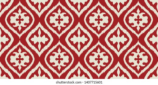 Ikat geometric folklore ornament with diamonds. Damask rug. Tribal ethnic vector texture. Persian geo print. Seamless pattern in Aztec style. Folk embroidery. Gypsy, Mexican, African print. 