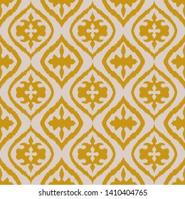 Ikat geometric folklore ornament with diamonds. Damask rug. Tribal ethnic vector texture. Persian geo print. Seamless pattern in Aztec style. Folk embroidery. Gypsy, Mexican, African print. 