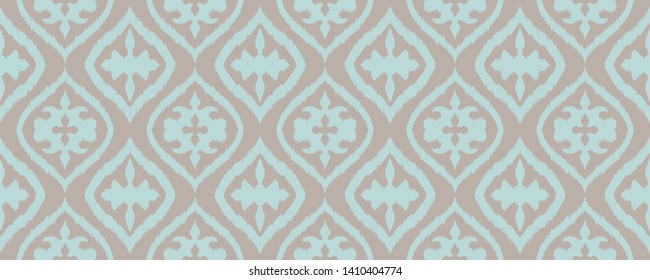 Ikat Geometric Folklore Ornament With Diamonds. Damask Rug. Tribal Ethnic Vector Texture. Persian Geo Print. Seamless Pattern In Aztec Style. Folk Embroidery. Gypsy, Mexican, African Print. 