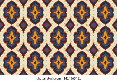 Ikat geometric folklore ornament with diamonds. Damask rug. Tribal ethnic vector texture. Persian geo print. Seamless pattern in Aztec style. Folk embroidery. Gypsy, Mexican, African print.