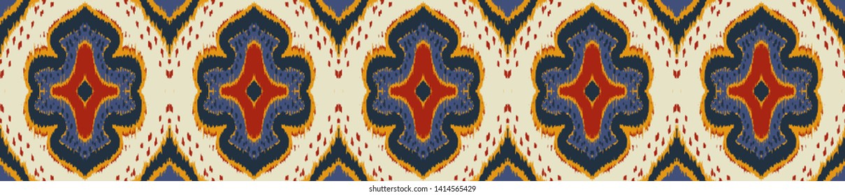Ikat geometric folklore ornament with diamonds. Damask rug. Tribal ethnic vector texture. Persian geo print. Seamless pattern in Aztec style. Folk embroidery. Gypsy, Mexican, African print.