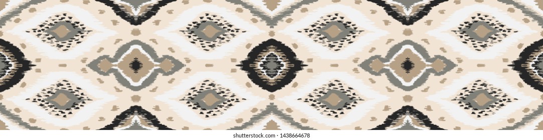 Ikat geometric folklore ornament with diamonds. Tribal ethnic vector texture. Seamless striped pattern in Aztec style. Folk embroidery. Indian, Scandinavian, Gypsy, Mexican, African rug. 