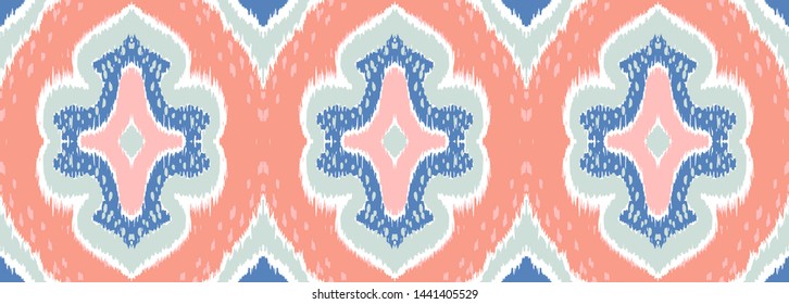 Ikat geometric folklore ornament with diamonds. Damask rug. Tribal ethnic vector texture. Persian geo print. Seamless pattern in Aztec style. Folk embroidery. Gypsy, Mexican, African print. 