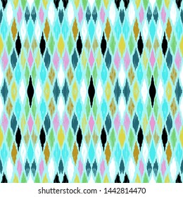 Ikat geometric folklore ornament with diamonds. Tribal ethnic vector texture. Seamless striped pattern in Aztec style. Folk embroidery. Indian, Scandinavian, Gypsy, Mexican, African rug.