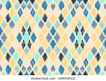 Ikat geometric folklore ornament with diamonds. Tribal ethnic vector texture. Seamless striped pattern in Aztec style. Folk embroidery. Indian, Scandinavian, Gypsy, Mexican, African rug.