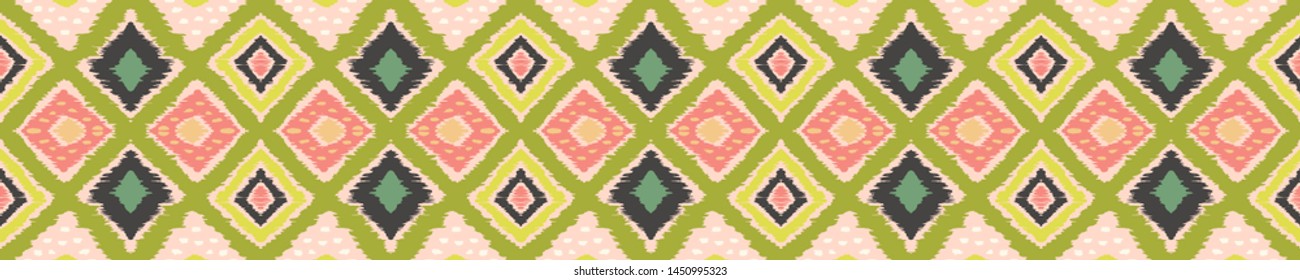 Ikat geometric folklore ornament with diamonds. Tribal ethnic vector texture. Seamless striped pattern in Aztec style. Folk embroidery. Indian, Scandinavian, Gypsy, Mexican, African rug.