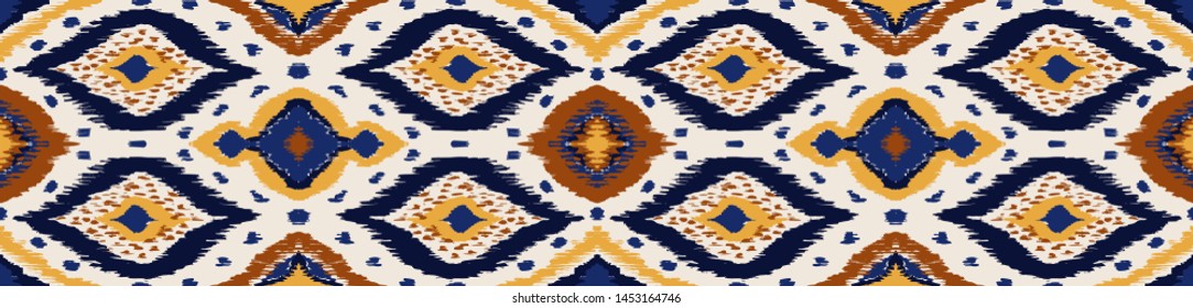 Ikat geometric folklore ornament with diamonds. Tribal ethnic vector texture. Seamless striped pattern in Aztec style. Folk embroidery. Indian, Scandinavian, Gypsy, Mexican, African rug. 