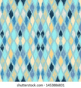 Ikat geometric folklore ornament with diamonds. Tribal ethnic vector texture. Seamless striped pattern in Aztec style. Folk embroidery. Indian, Scandinavian, Gypsy, Mexican, African rug.