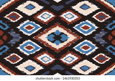 Ikat geometric folklore ornament with diamonds. Tribal ethnic vector texture. Seamless striped pattern in Aztec style. Folk embroidery. Indian, Scandinavian, Gypsy, Mexican, African rug. 