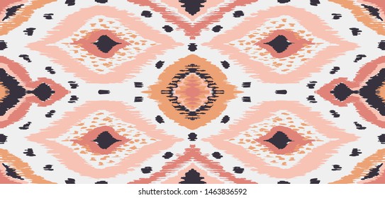 Ikat geometric folklore ornament with diamonds. Tribal ethnic vector texture. Seamless striped pattern in Aztec style. Folk embroidery. Indian, Scandinavian, Gypsy, Mexican, African rug. 