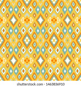 Ikat geometric folklore ornament with diamonds. Tribal ethnic vector texture. Seamless striped pattern in Aztec style. Folk embroidery. Indian, Scandinavian, Gypsy, Mexican, African rug. 