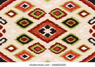 Ikat geometric folklore ornament with diamonds. Tribal ethnic vector texture. Seamless striped pattern in Aztec style. Folk embroidery. Indian, Scandinavian, Gypsy, Mexican, African rug. 