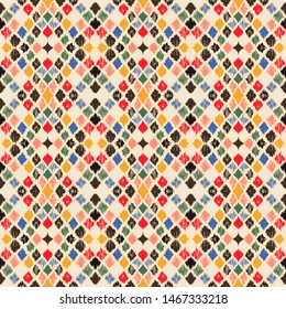 Ikat geometric folklore ornament with diamonds. Tribal ethnic vector texture. Seamless striped pattern in Aztec style. Folk embroidery. Indian, Scandinavian, Gypsy, Mexican, African rug.