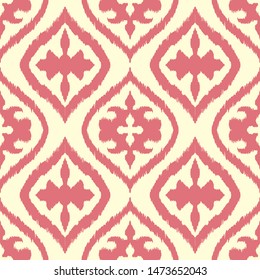 Ikat geometric folklore ornament with diamonds. Tribal ethnic vector texture. Seamless striped pattern in Aztec style. Folk embroidery. Indian, Scandinavian, Gypsy, Mexican, African rug.