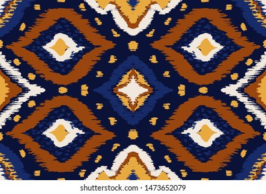 Ikat geometric folklore ornament with diamonds. Tribal ethnic vector texture. Seamless striped pattern in Aztec style. Folk embroidery. Indian, Scandinavian, Gypsy, Mexican, African rug.
