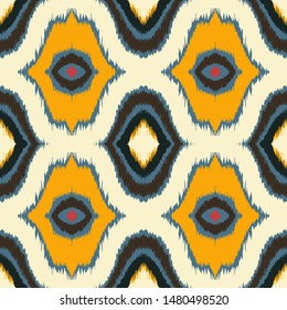 Ikat geometric folklore ornament with diamonds. Tribal ethnic vector texture. Seamless striped pattern in Aztec style. Folk embroidery. Indian, Scandinavian, Gypsy, Mexican, African rug. 